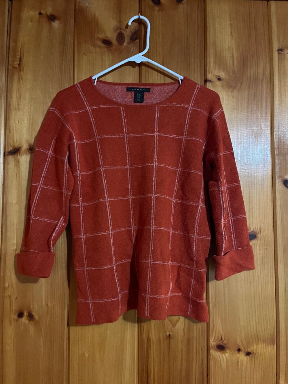 Tahari Plaid Orange Pullover Sweater | So Soft! | S